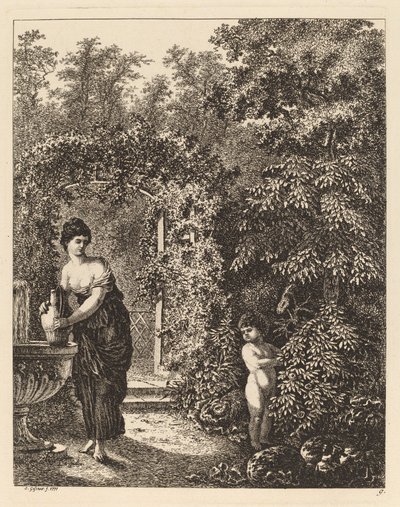 Putto visitant une fille à une fontaine, 1771 - Salomon Gessner