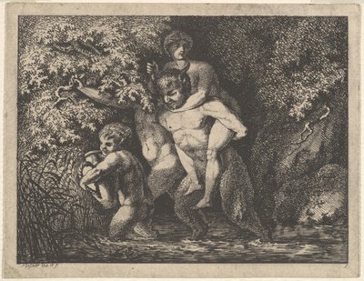 Famille de satyres, en mouvement, XVIIIe siècle - Salomon Gessner