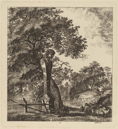 Paysage boisé avec un troupeau de chèvres et un Herm - Salomon Gessner