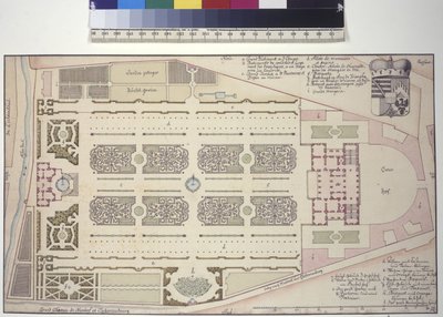 Pleine page : Palais des jardins du Liechtenstein - plan de masse (dessin à la plume) - Salomon Kleiner