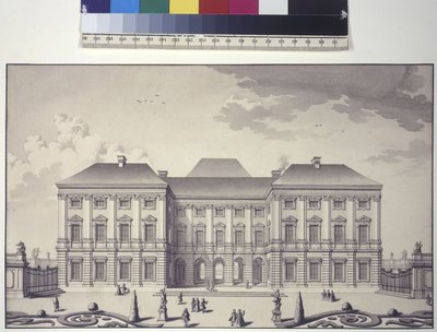 Pleine page : vue de la façade du jardin du palais Liechtenstein à Rossau (dessin à la plume et à l