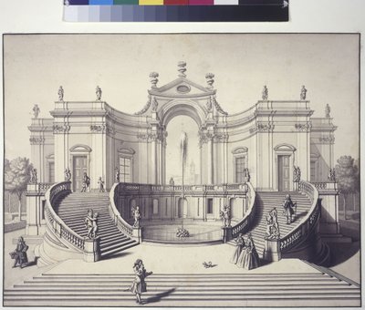 Pleine page : palais dans les jardins du palais Liechtenstein, Rossau, Vienne (dessin à la plume) - Salomon Kleiner