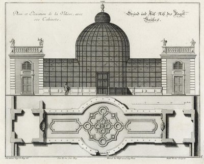 Plan et élévation de la volière du "Petit Jardin - Salomon Kleiner