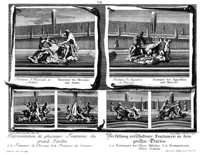 Six fontaines différentes du grand jardin - Salomon Kleiner