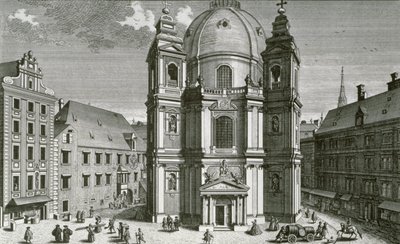 Vue de la Peterskirche, Vienne gravée par Johann Bernard Hattinger - Salomon Kleiner