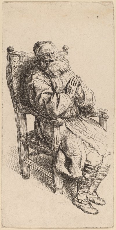 Vieil homme dormant dans un fauteuil - Salomon Koninck
