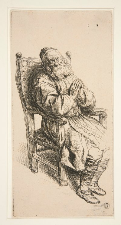 Vieil homme dormant dans un fauteuil - Salomon Koninck