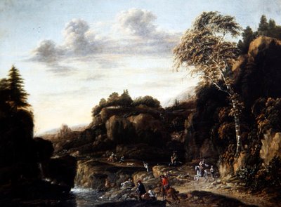 Paysage boisé avec chasse au cerf près d