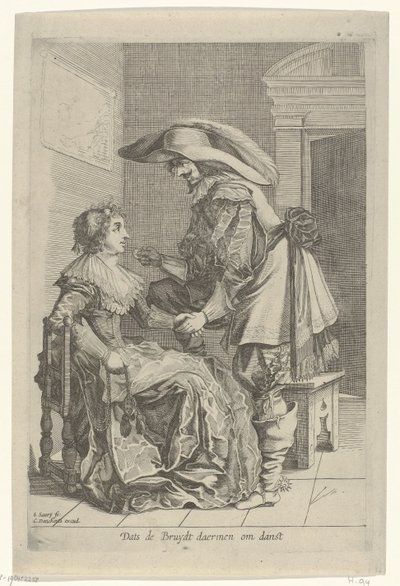 Homme offrant une pièce à une femme - Salomon Savery