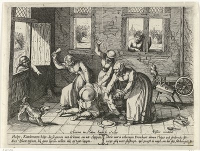 Homme battu par trois femmes - Salomon Savery