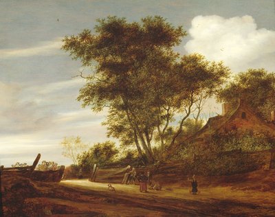 Paysage boisé avec des enfants jouant sur la route près d