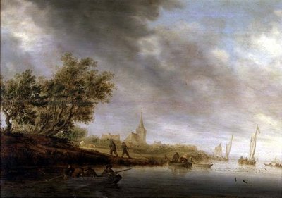 Paysage fluvial boisé avec des barges - Salomon van Ruisdael or Ruysdael