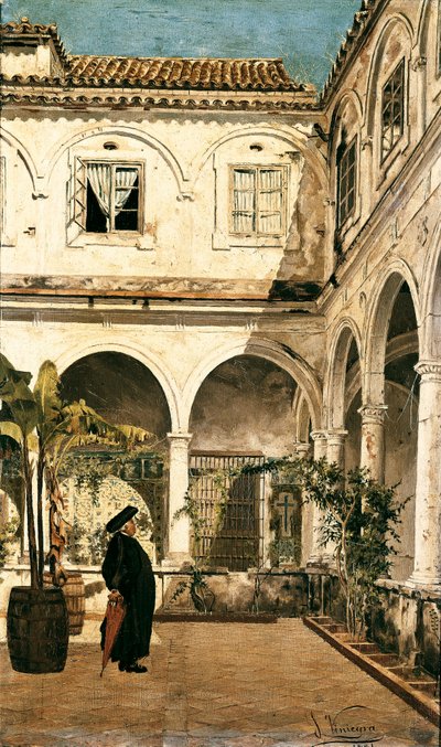 Le père Salabot dans le cloître du monastère de Saint François de Cadix (Cadix) Peinture de Salvador Viniegra y Lasso (1862-1915) 1881 Cadix. Musée de Cadix. Espagne - Salvador Viniegra y Lasso de la Vega