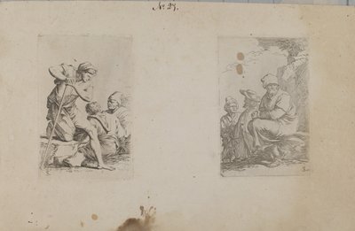 (Série de figurines) Homme agenouillé avec une jambe sur un rocher - Salvator Rosa