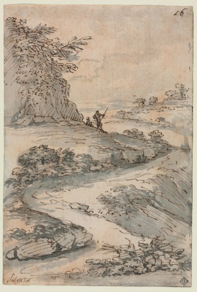 Figures sur une route sinueuse - Salvator Rosa