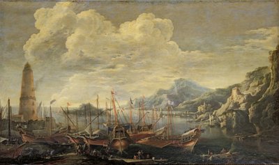 Port avec phare et navires - Salvator Rosa