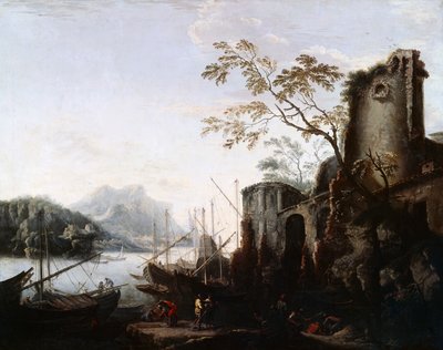Paysage marin avec tours, navires et ruines - Salvator Rosa
