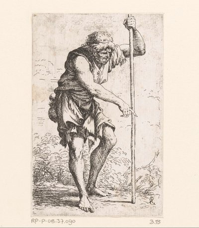 Vieil homme avec un bâton (Kleine figuren, série) - Salvator Rosa