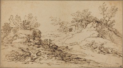 Paysage rocheux avec une maison rustique - Salvator Rosa