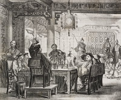 Un banquet chinois riche, lithographie de Salvatore Puglia de Poliorama Pittoresco, n 11, 19 octobre - Salvatore Puglia