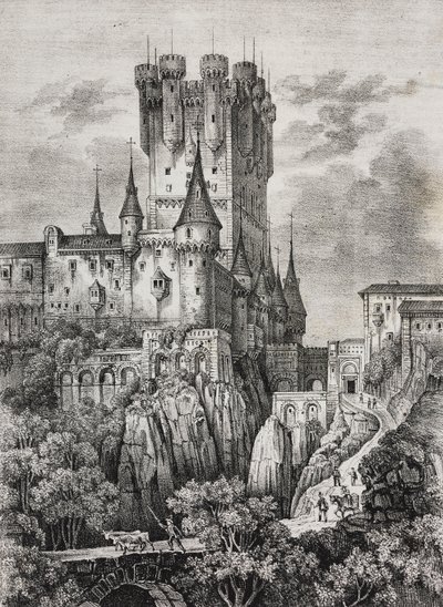 Alcazar de Ségovie, Espagne, lithographie de Salvatore Puglia de Poliorama Pittoresco, n 36, 12 avril - Salvatore Puglia