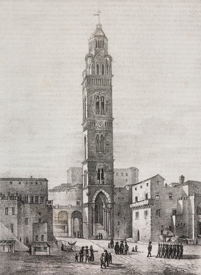 Clocher de la cathédrale de Gaeta, Lazio, Italie, lithographie de Salvatore Puglia d