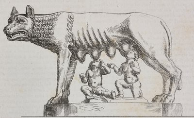 Louve capitoline, statue en bronze, Rome, Latium, Italie, lithographie de Salvatore Puglia de Poliorama Pittoresco, n 25, 25 janvier - Salvatore Puglia