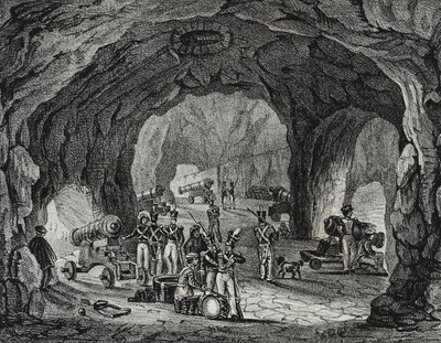 Grotte près du Rocher de Gibraltar, Espagne, lithographie de Salvatore Puglia de Poliorama Pittoresco, n 20, 24 décembre - Salvatore Puglia