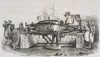 Rôti colossal, lithographie de Salvatore Puglia de Poliorama Pittoresco, n 4, 2 septembre - Salvatore Puglia