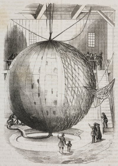 Ballon à air chaud en cuivre inventé par Edmond Marey-Monge, France, lithographie de Salvatore Puglia de Poliorama Pittoresco, n 41, 18 mai - Salvatore Puglia