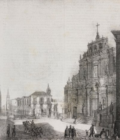 Façade de la basilique de San Sebastiano à Acireale, Sicile, Italie (lithographie de Salvatore Puglia de Poliorama Pittoresco, n 39, 3 mai) - Salvatore Puglia