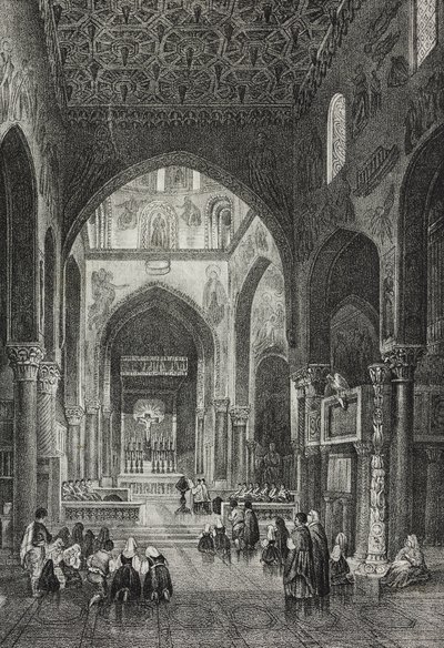 Intérieur de la chapelle palatine au Palazzo dei Normanni ou Palais Royal à Palerme, Sicile, Italie, lithographie de Salvatore Puglia de Poliorama Pittoresco, n 41, 21 mai - Salvatore Puglia