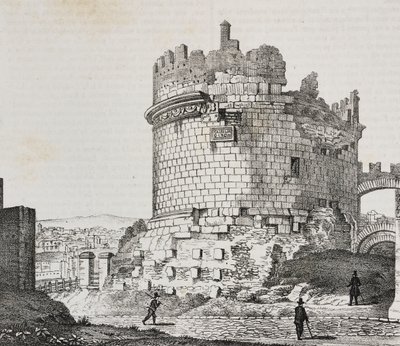Mausolée de Cécilia Metella sur la Via Appia, Rome, Lazio, Italie, lithographie de Salvatore Puglia de Poliorama Pittoresco, n°20, 21 décembre - Salvatore Puglia