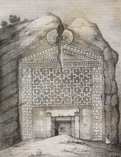 Tombe de Midas, Midas Sehri, Turquie, lithographie de Salvatore Puglia de Poliorama Pittoresco, n 41, 18 mai - Salvatore Puglia