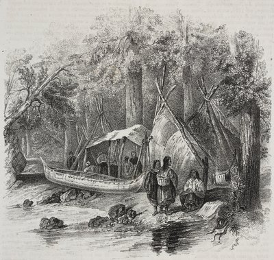 Amérindiens au Canada, lithographie de Salvatore Puglia de Poliorama Pittoresco, n 43, 3 juin - Salvatore Puglia