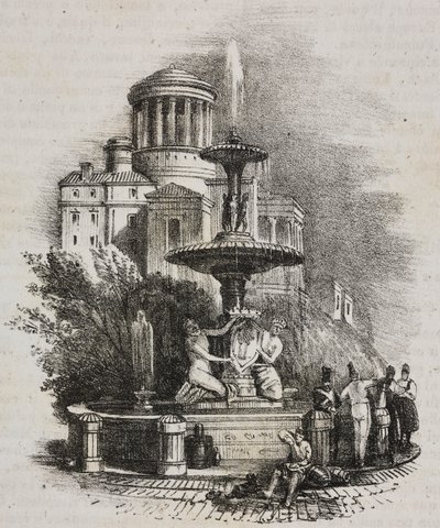 Fontaine du Prado, Madrid, Espagne, lithographie de Salvatore Puglia de Poliorama Pittoresco, n 39, 4 mai - Salvatore Puglia