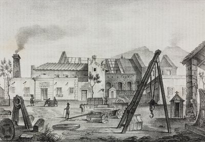 Reale Opificio meccanico (Usine Mécanique Royale) à Pietrarsa, Campanie, Italie, lithographie de Gaetano Riccio de Poliorama Pittoresco, n 39, 7 mai - Salvatore Puglia