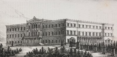 Palais royal à Athènes, Grèce, lithographie de Salvatore Puglia de Poliorama Pittoresco, n 5, 9 septembre - Salvatore Puglia