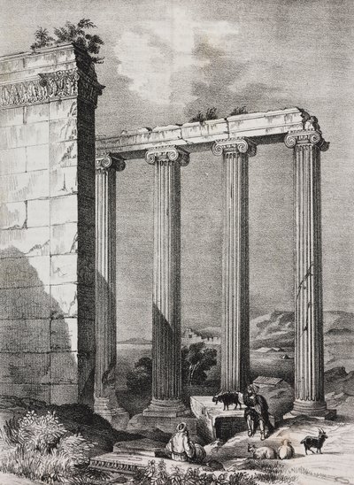 Ruines du temple ionique de Tchavdere, Asie Mineure, lithographie de Salvatore Puglia de Poliorama Pittoresco, n 37, 19 avril - Salvatore Puglia