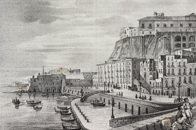 Vue de Borgo Santa Lucia, Naples, Campanie, Italie, lithographie de Salvatore Puglia de Poliorama Pittoresco, n 36, 15 avril - Salvatore Puglia