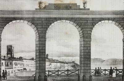 Vue de Chieti depuis la Piazza Grande, Italie, lithographie de Salvatore Puglia de Poliorama Pittoresco, n 2, 21 août - Salvatore Puglia