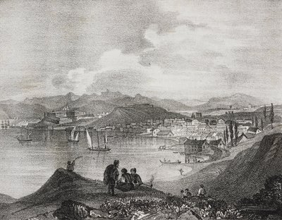 Vue de Corfou depuis le mont Oliveto, îles Ioniennes, Grèce, lithographie de Salvatore Puglia de Poliorama Pittoresco, n°25, 25 janvier - Salvatore Puglia