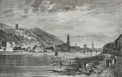 Vue de Heidelberg, Allemagne, lithographie de Salvatore Puglia de Poliorama Pittoresco, n 28, 19 février - Salvatore Puglia