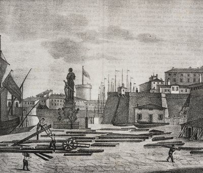 Vue du quai de Livourne, Toscane, Italie (lithographie de Salvatore Puglia de Poliorama Pittoresco, n 38, 26 avril) - Salvatore Puglia