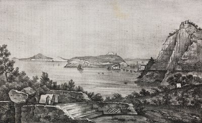 Vue de Posillipo depuis la terrasse de monseigneur Di Pietro, Campanie, Italie, lithographie de Salvatore Puglia de Poliorama Pittoresco, n 32, 16 mars - Salvatore Puglia