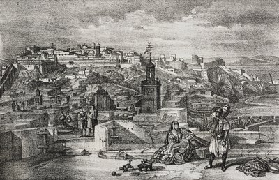 Vue de la citadelle de Tanger, Maroc, lithographie de Salvatore Puglia de Poliorama Pittoresco, n 26, 3 février - Salvatore Puglia