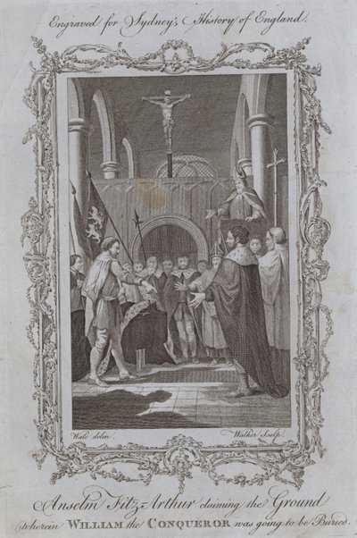 Anselm Fitz-Arthur revendiquant le terrain où Guillaume le Conquérant allait être enterré (gravure) - Samuel (after) Wale