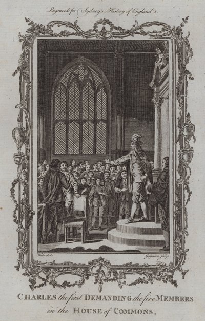 Charles Ier demandant les cinq membres à la Chambre des communes (gravure) - Samuel (after) Wale
