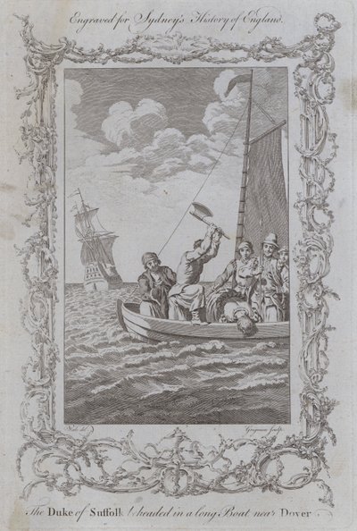 Le duc de Suffolk décapité dans une longue barque près de Douvres (gravure) - Samuel (after) Wale