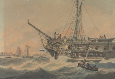 Navire de guerre et navigation au large de la côte - Samuel Atkins